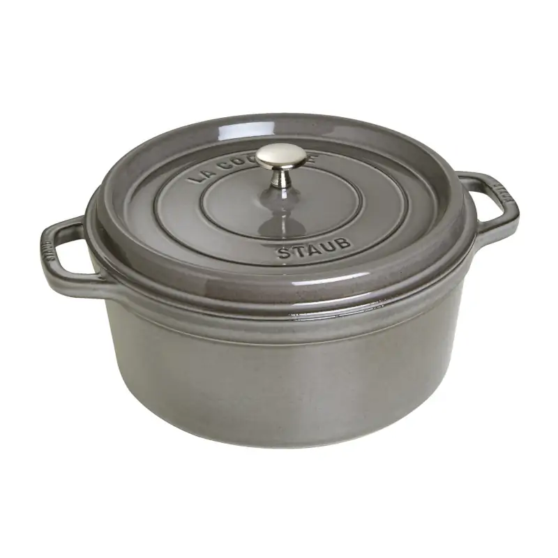 Cocotte Staub redonda gris grafito de hierro fundido esmaltado