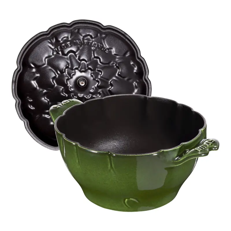 Cocotte alcachofa Staub 22 cm verde albahaca vista interior