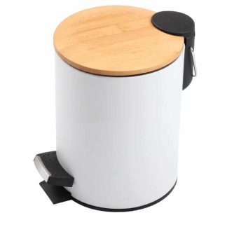 Cubell-per-bany-bambu-color-blanc-amb-pedal-3-litres-SPIRELLA
