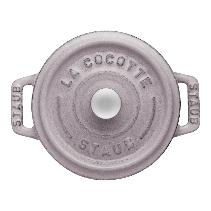 Mini cocotte redonda Staub 10 cm rosa cerezo vista tapa