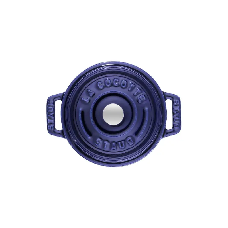 Mini cocotte redonda 10 cm Staub azul ocuro vista tapa