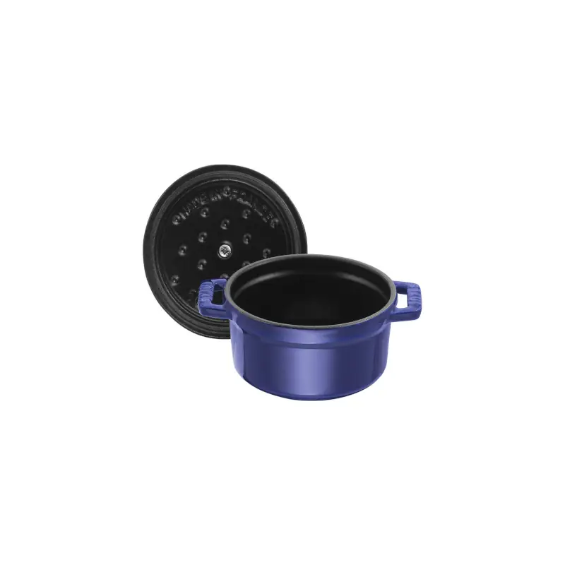 Mini cocotte redonda 10 cm Staub azul oscuro vista interior
