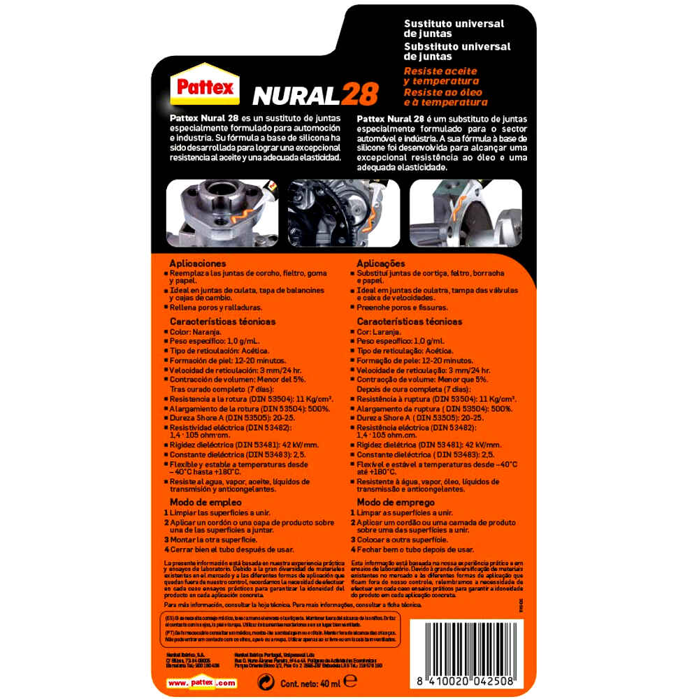 Adhesivo sustitutivo de juntas naranja pattex nural 28 •