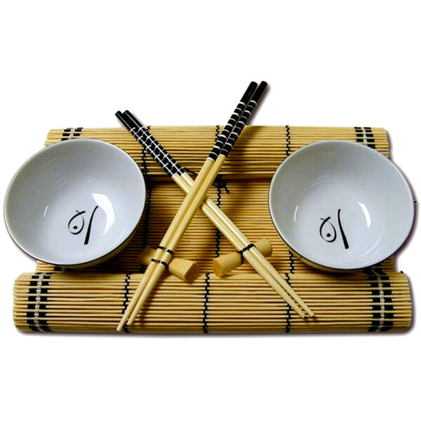 Vajilla o juego de mesa oriental para 2 personas con bol, palos chinos y  mantel