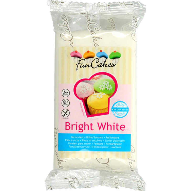 Fondant FUNCAKES Bright White sabor vainilla para repostería creativa, pasteles, cup cakes, cake pops