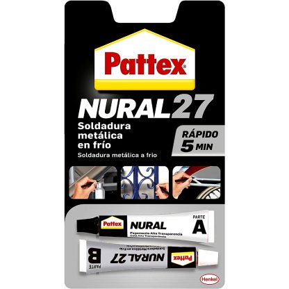 Soldadura metálica reparadora en frío para metales Pattex Nural 27, adhesivos profesionales, rápido secado en 5 minutos