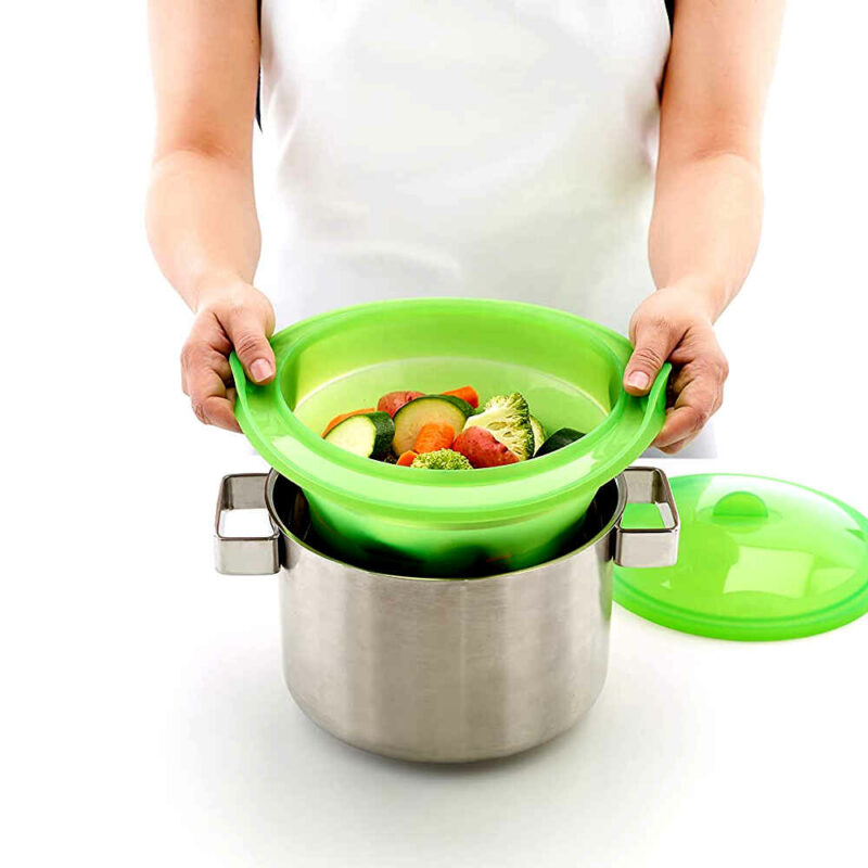 Vaporadora de cuina plegable silicona per a cuinar al vapor verdures i mol·luscs LÉKUÉ